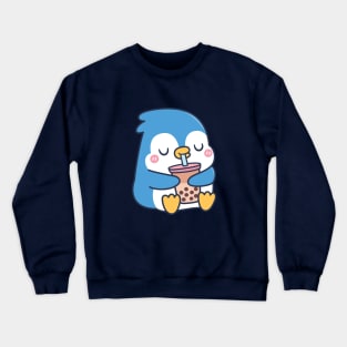 Cute Blue Penguin Drinks Boba Tea Crewneck Sweatshirt